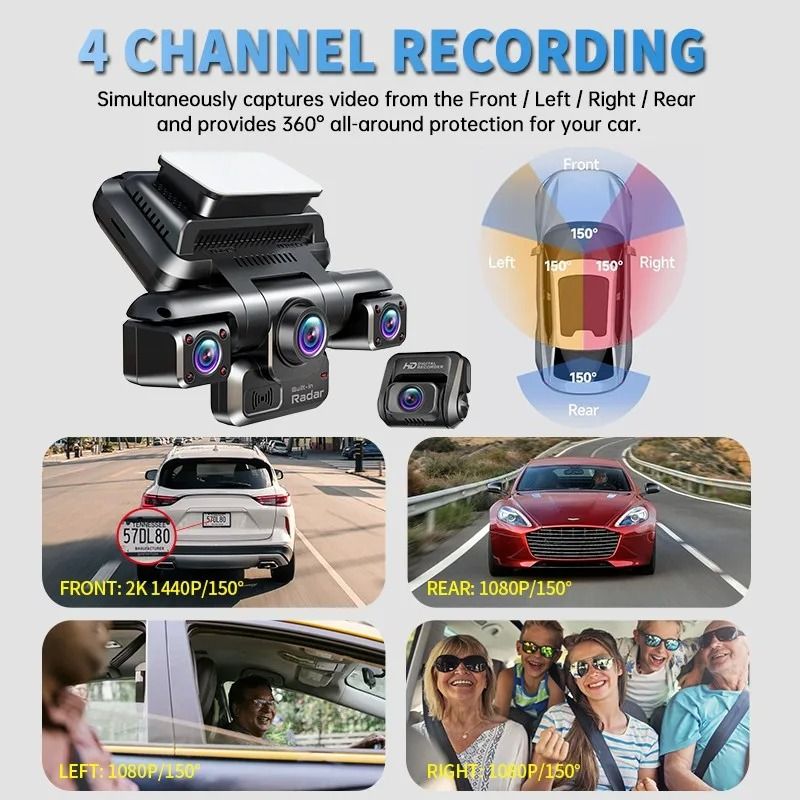 TiESFONG I7Pro 4CH GPS Dash Cam With 4K Front And 3x1080P Cameras WiFi DVR 360 Coverage And 24H Par 1