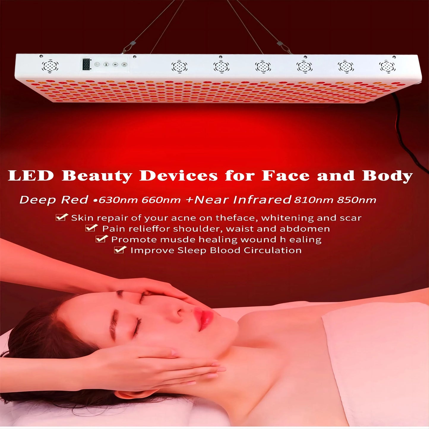 Dual Chip Red Light Therapy Panel With 630nm 660nm 810nm 850nm LED For Face And Body Skin Care And  3