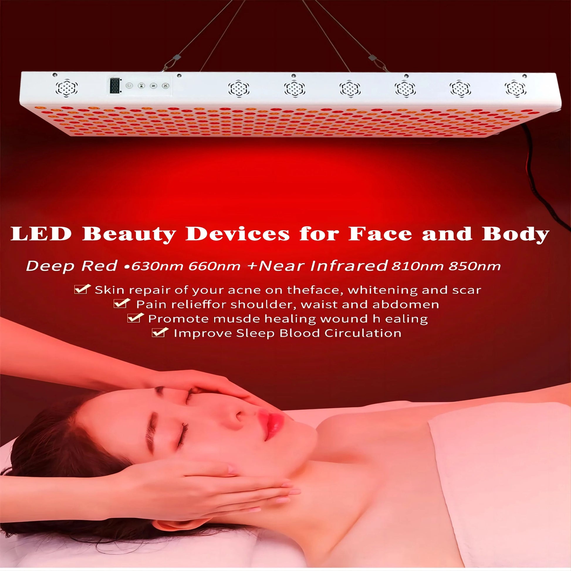 Dual Chip Red Light Therapy Panel With 630nm 660nm 810nm 850nm LED For Face And Body Skin Care And  3