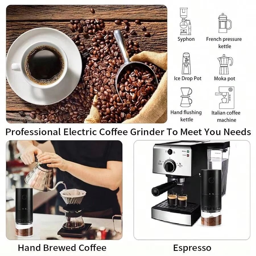 Electric Coffee Grinder With 1500mAh Battery And Adjustable Burrs For Fresh Bean Grinding And Type  5