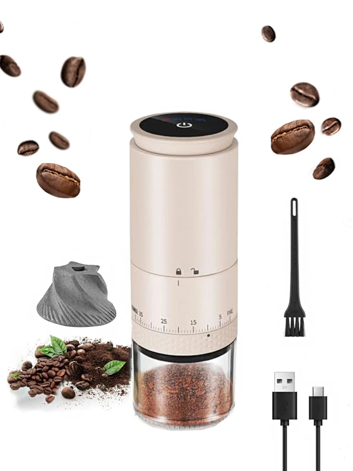 Electric Coffee Grinder With 1500mAh Battery And Adjustable Burrs For Fresh Bean Grinding And Type  7
