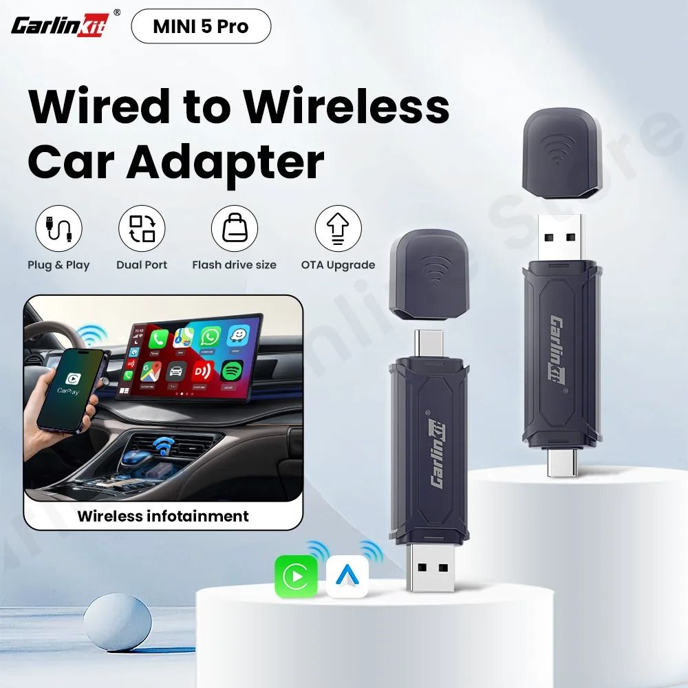 Carlinkit Mini 5 and 5 Pro Wireless Carplay Android Auto Adapter for Car Smart System Upgrade with Bluetooth and WiFi