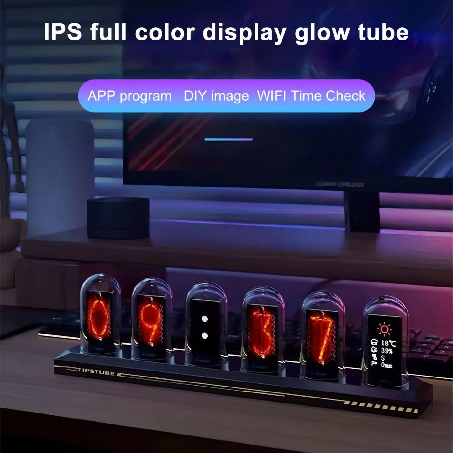 RGB Nixie Tube Clock With IPS Screen And LED Glow For Desktop Decor And Night Light Display 1