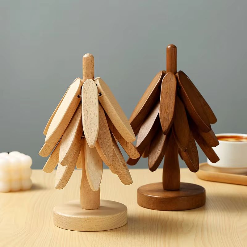 4PCS Wooden Tree Design Trivets – Decorative Heat-Resistant Table Mats & Pot Holders
