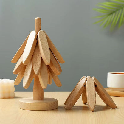 4PCS Wooden Tree Design Trivets  Decorative HeatResistant Table Mats  Pot Holders 2