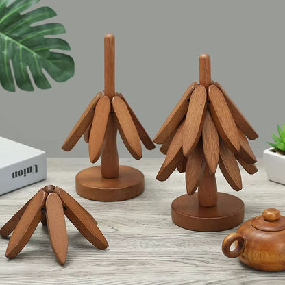 4PCS Wooden Tree Design Trivets  Decorative HeatResistant Table Mats  Pot Holders 4