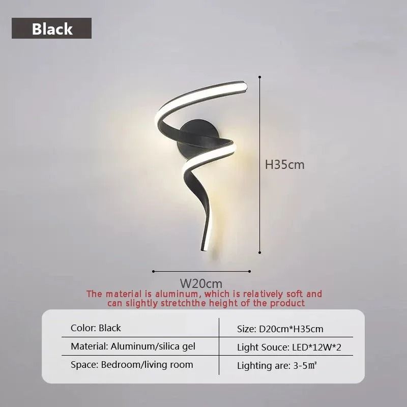 LED Wall Lamp Nordic Spiral Sconce Light For Indoor Hallway Bedroom Bedside Or Stair Lighting Decor 7