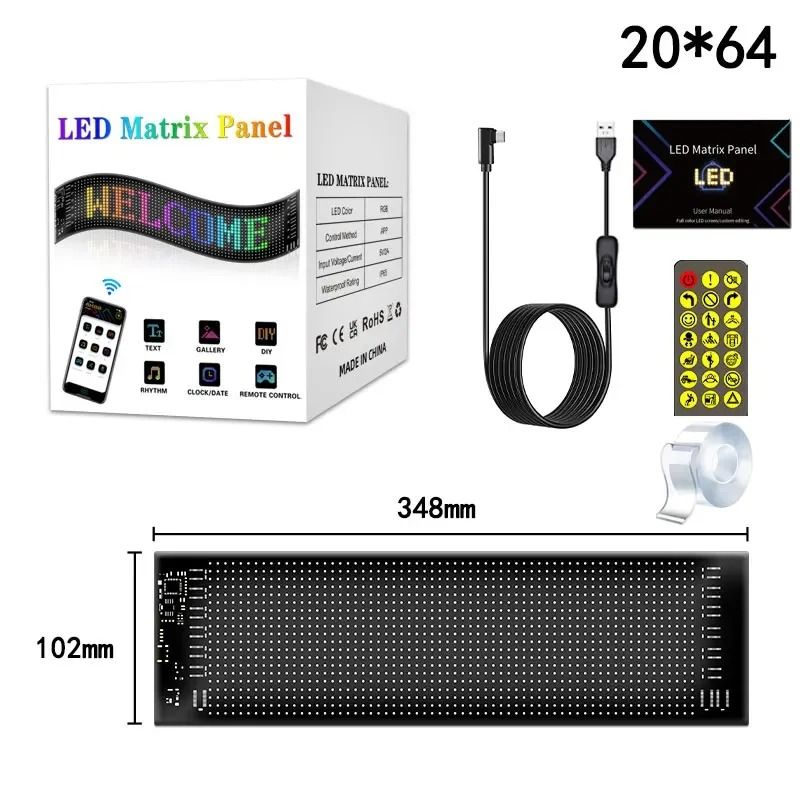LED Matrix Panel For Car Or Truck With App Control RGB Scrolling Display Programmable Via Bluetooth 8