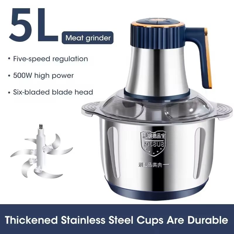 5L Electric Meat Grinder And Food Processor  Stainless Steel Chopper  Vegetable Slicer For Kitchen  14