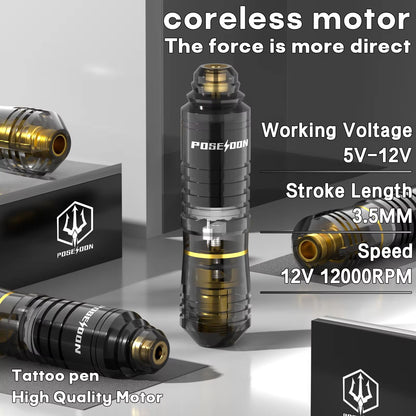 POSEIDON Transparent Wireless Tattoo Pen Kit  Professional Tattoo Machine With Power Supply For Per 1