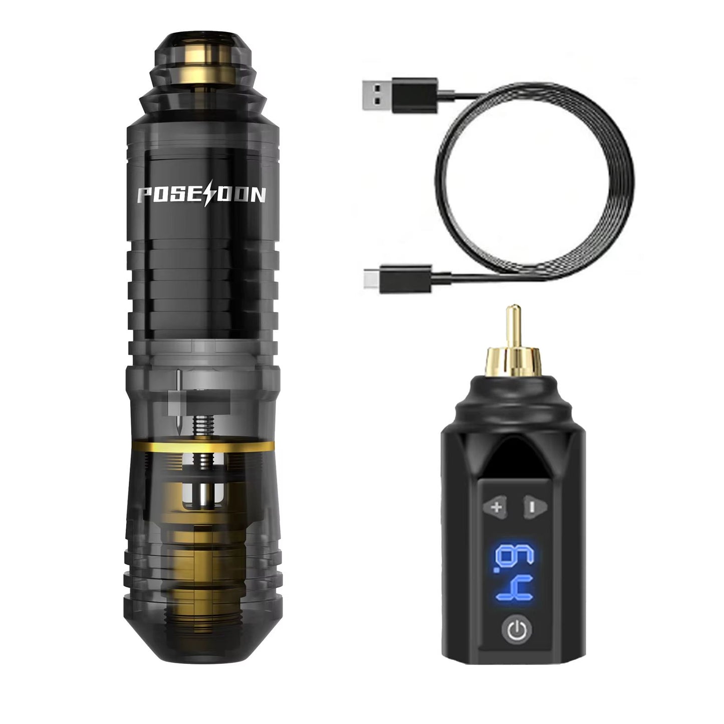 POSEIDON Transparent Wireless Tattoo Pen Kit  Professional Tattoo Machine With Power Supply For Per 6