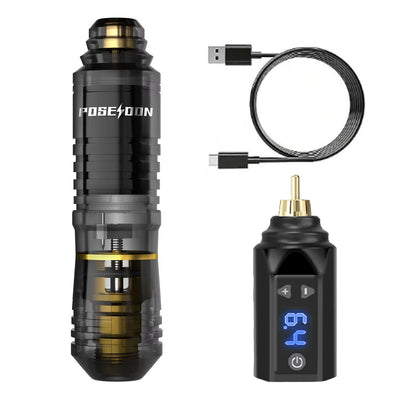 POSEIDON Transparent Wireless Tattoo Pen Kit  Professional Tattoo Machine With Power Supply For Per 6