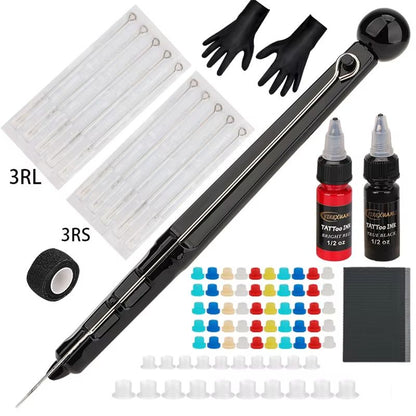 Complete Hand Poke Tattoo Kit – Stick and Poke Pen Tool with Ink, Cups, Grommets, and Bandage Set for DIY Tattooing