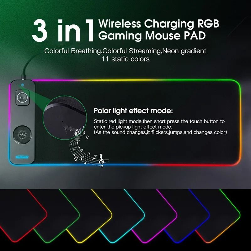 Wireless Charging RGB Mouse Pad With Luminous Edge For Gaming And Phone Charging Desktop Setup 1