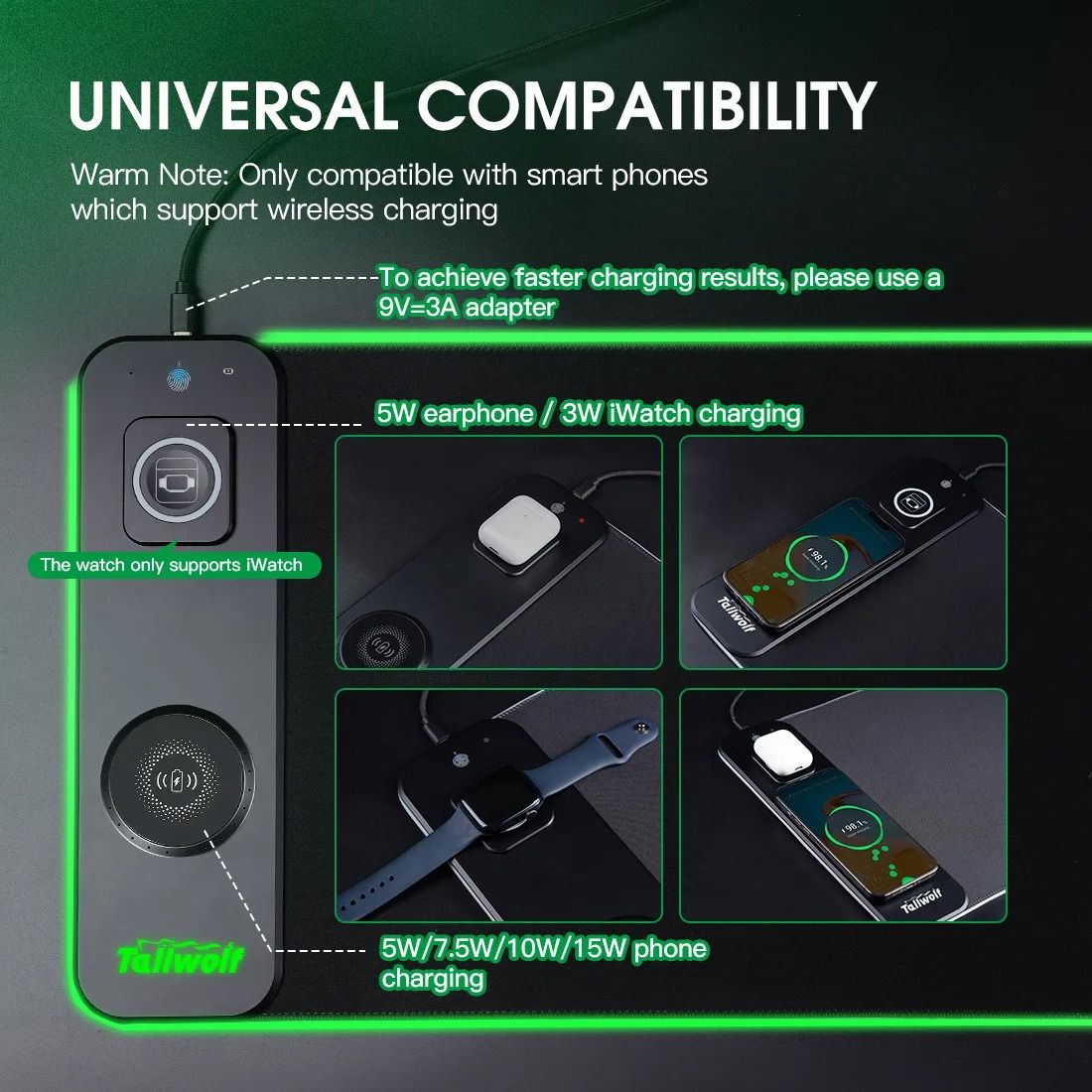 Wireless Charging RGB Mouse Pad With Luminous Edge For Gaming And Phone Charging Desktop Setup 2