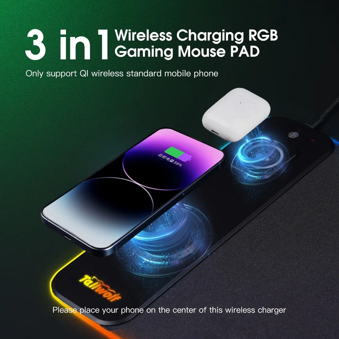 Wireless Charging RGB Mouse Pad With Luminous Edge For Gaming And Phone Charging Desktop Setup 4