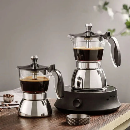 Visible Stainless Steel Moka Pot Coffee Maker with Transparent Pot Body for Espresso and Home Brewing