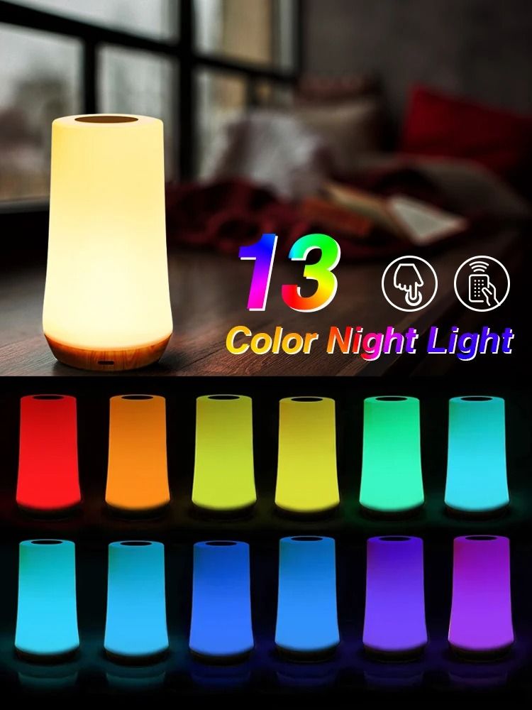 Rechargeable RGB LED Night Light Table Lamp With Remote Control And Touch Sensor For Bedside Or Hom 2