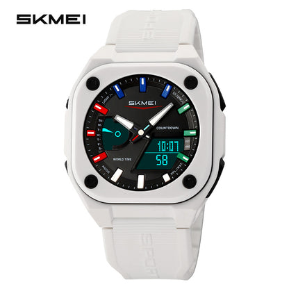 Men Dual Time Electronic Watch, 5 Alarm, Countdown Timer, Waterproof with Date, Week, Daylight Saving