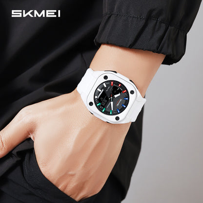 Men Dual Time Electronic Watch, 5 Alarm, Countdown Timer, Waterproof with Date, Week, Daylight Saving