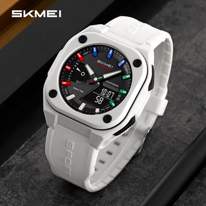 Men Dual Time Electronic Watch, 5 Alarm, Countdown Timer, Waterproof with Date, Week, Daylight Saving