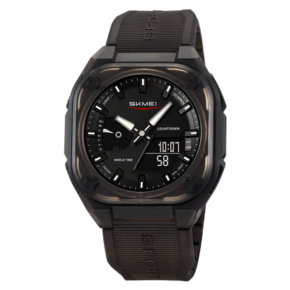 Men Dual Time Electronic Watch, 5 Alarm, Countdown Timer, Waterproof with Date, Week, Daylight Saving