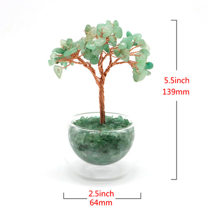 Crystal Money Tree, Glass Potted Plant with Natural Citrine, Amethyst & Chakra Quartz, Feng Shui Home Office Decor