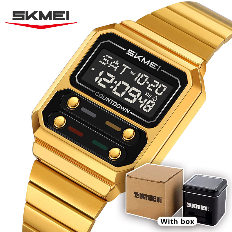 Retro Luxury Time Digital Electronic Watch for Women, Business Men Chrono Wristwatch, Waterproof Student Clock