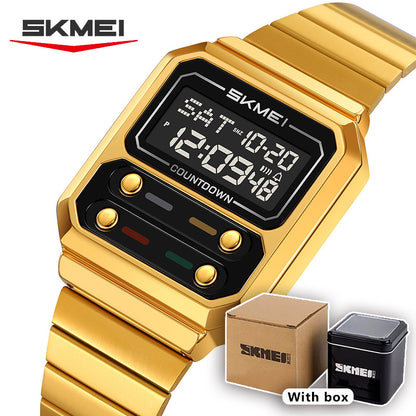 Retro Luxury Time Digital Electronic Watch for Women, Business Men Chrono Wristwatch, Waterproof Student Clock
