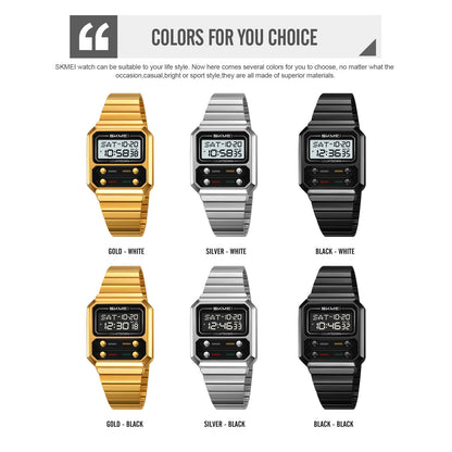 Retro Luxury Time Digital Electronic Watch for Women, Business Men Chrono Wristwatch, Waterproof Student Clock