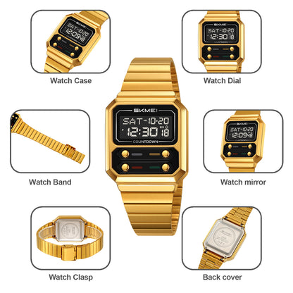 Retro Luxury Time Digital Electronic Watch for Women, Business Men Chrono Wristwatch, Waterproof Student Clock