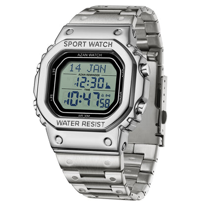 Waterproof Digital Men Watch, LED Chronograph Date Display, Luminous Golden Strap Wristwatch for Men