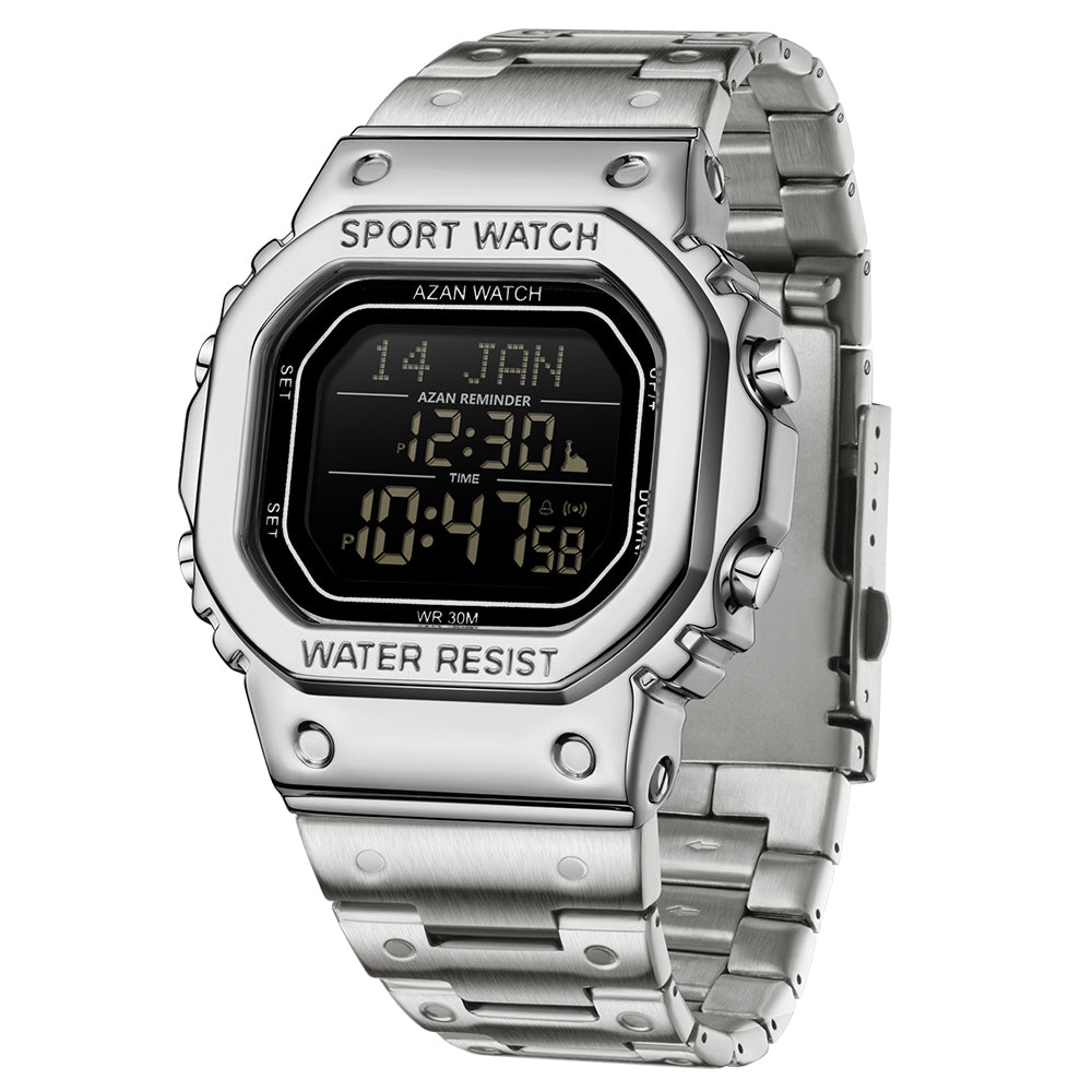 Waterproof Digital Men Watch, LED Chronograph Date Display, Luminous Golden Strap Wristwatch for Men