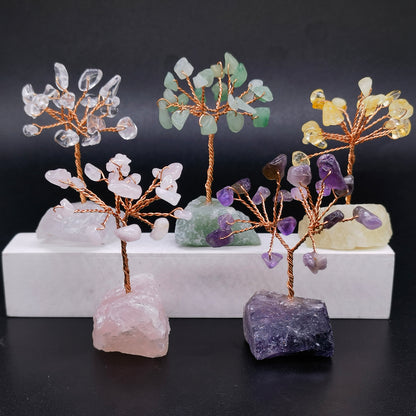 Natural Gemstone Crystal Money Lucky Tree, Feng Shui Raw Stone Base for Home, Office Desk & Living Room Decor