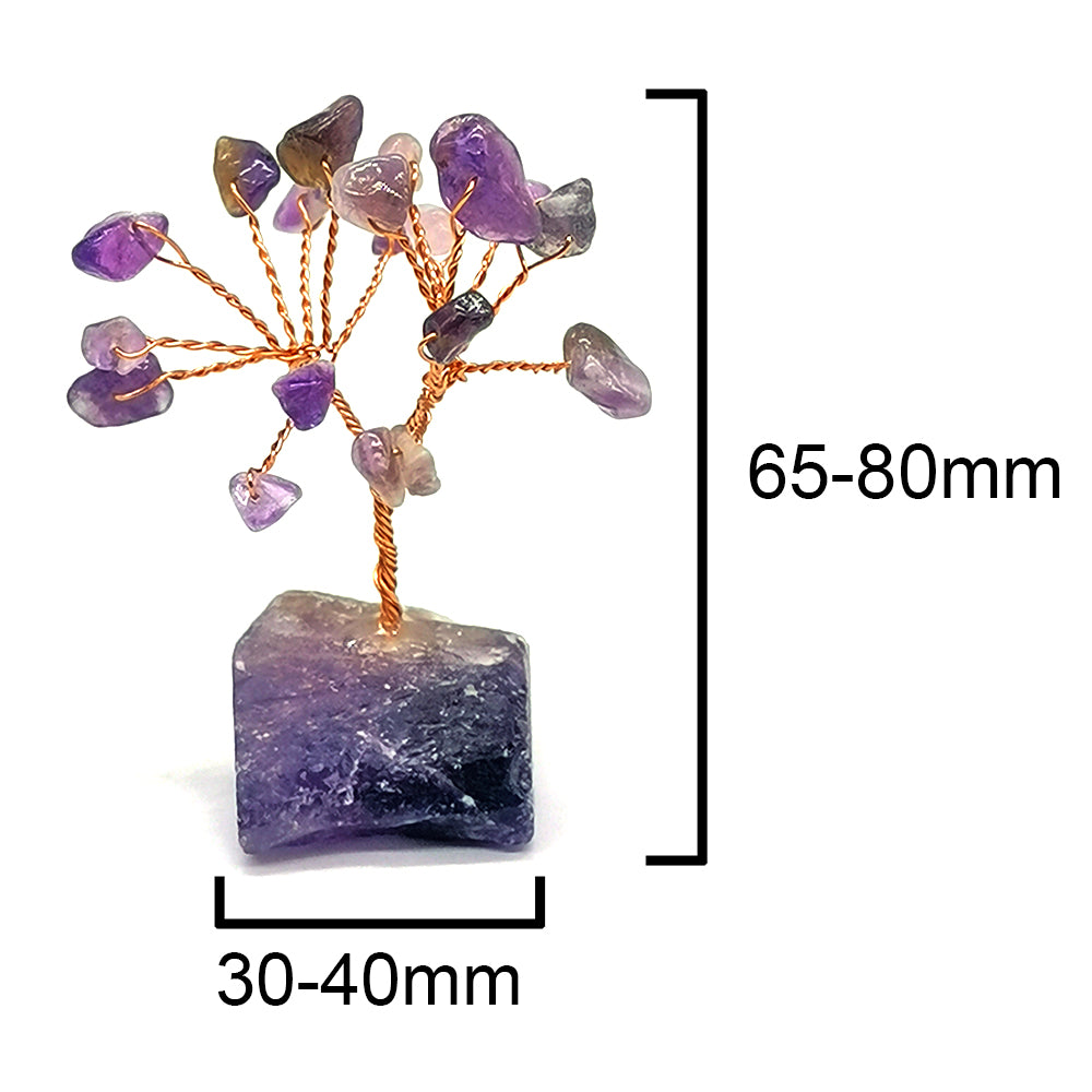 Natural Gemstone Crystal Money Lucky Tree, Feng Shui Raw Stone Base for Home, Office Desk & Living Room Decor
