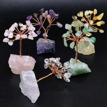 Natural Gemstone Crystal Money Lucky Tree, Feng Shui Raw Stone Base for Home, Office Desk & Living Room Decor