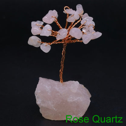 Natural Gemstone Crystal Money Lucky Tree, Feng Shui Raw Stone Base for Home, Office Desk & Living Room Decor