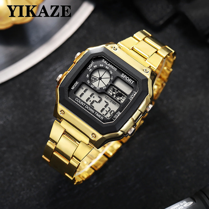Men Digital Watch Stainless Steel Strap, Waterproof Countdown Sport Watches, LED Electronic Wristwatch for Gift