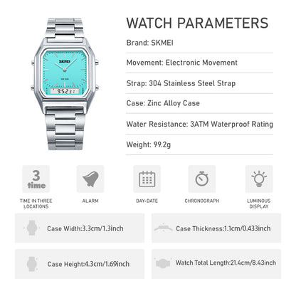 SKMEI Digital Watch for Men Women, Dual Display Quartz Timepiece, 3Time Luminous Waterproof Fashion Wristwatch
