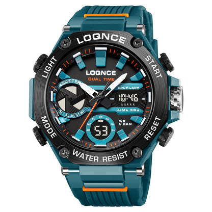 Mens Sport Watches, Digital Double Time Chronograph Watch, LED Chrono Montre Homme Week Display