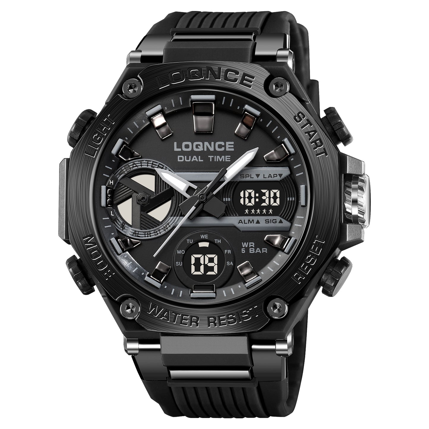 Mens Sport Watches, Digital Double Time Chronograph Watch, LED Chrono Montre Homme Week Display