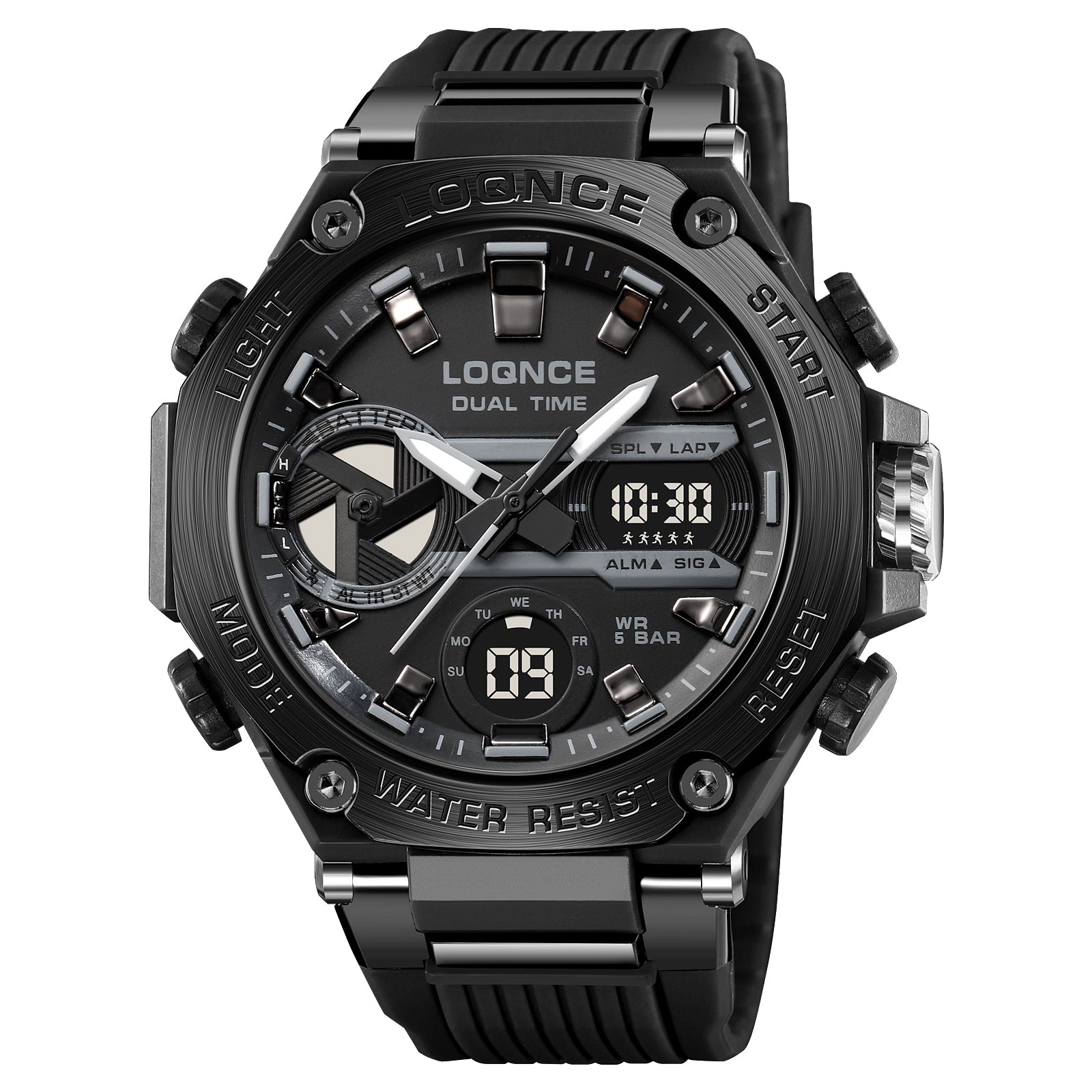 Mens Sport Watches, Digital Double Time Chronograph Watch, LED Chrono Montre Homme Week Display