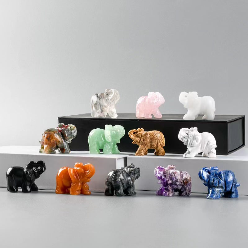 Hand Carved Gemstone Elephant Figurine – Natural Stone Amethyst Mini Animal Statue for Crystal Craft, Chakra Meditation