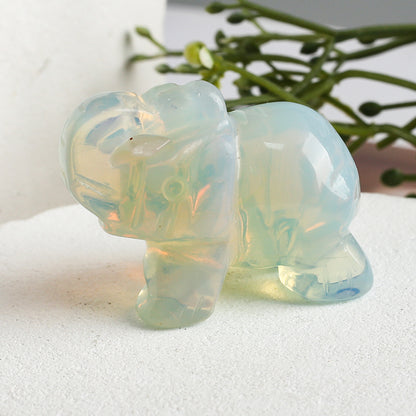 Hand Carved Gemstone Elephant Figurine – Natural Stone Amethyst Mini Animal Statue for Crystal Craft, Chakra Meditation