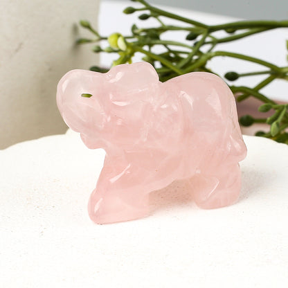 Hand Carved Gemstone Elephant Figurine – Natural Stone Amethyst Mini Animal Statue for Crystal Craft, Chakra Meditation