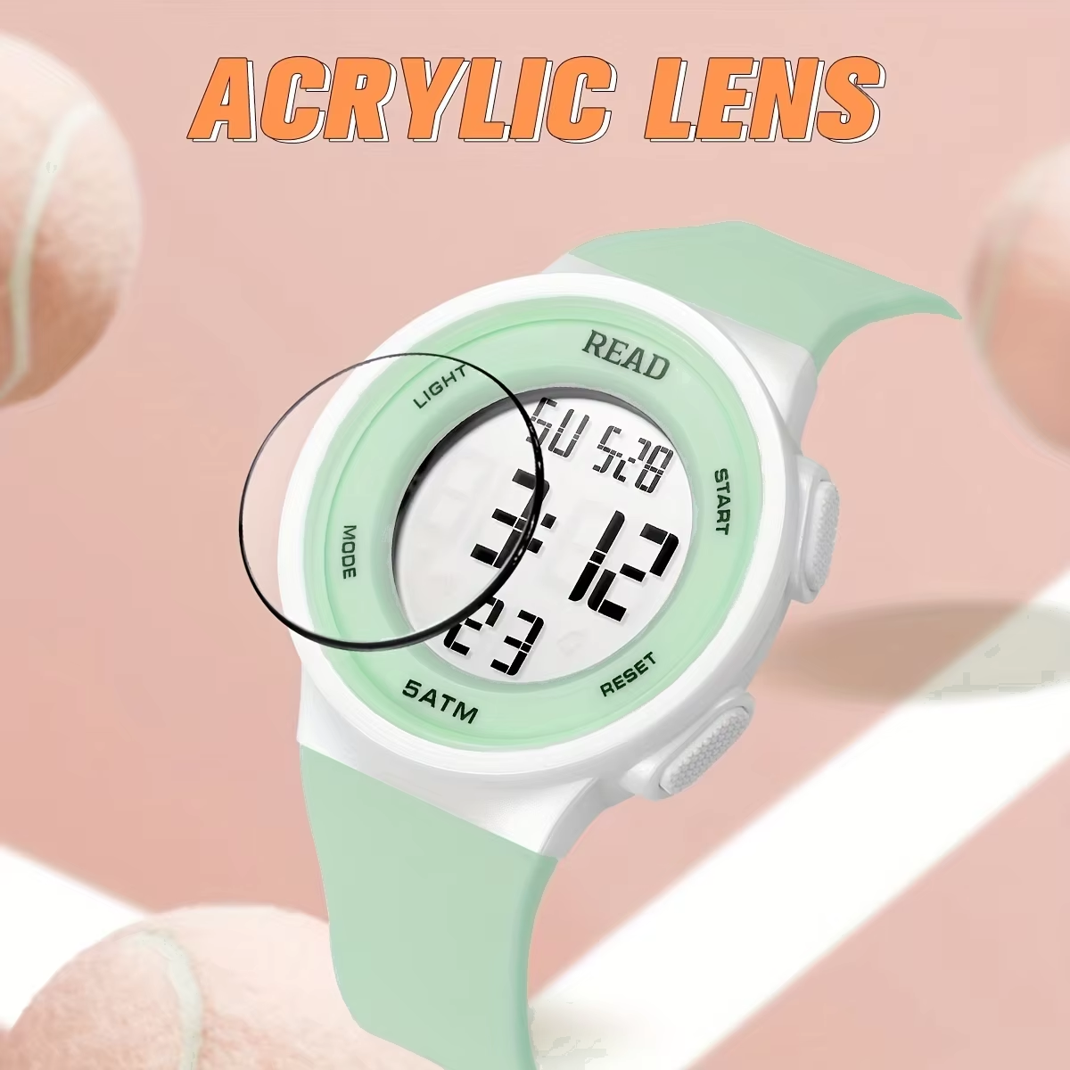 Women Sport Digital Watch with LED HD Display, Waterproof Fitness Tracker, Alarm Chronograph, Silicone Strap