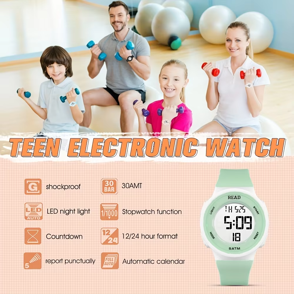 Women Sport Digital Watch with LED HD Display, Waterproof Fitness Tracker, Alarm Chronograph, Silicone Strap