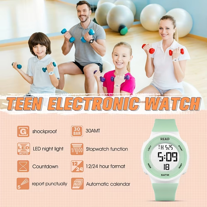 Women Sport Digital Watch with LED HD Display, Waterproof Fitness Tracker, Alarm Chronograph, Silicone Strap