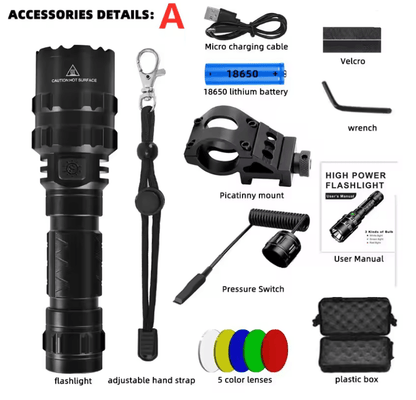 Tactical LED Hunting Flashlight L2 18650 Waterproof With Gun Mount And USB Rechargeable Switch 3