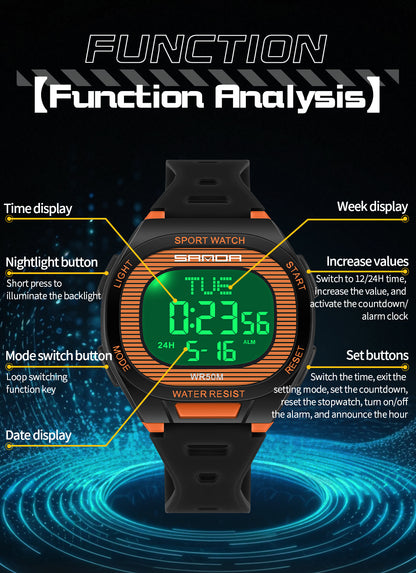 Luxury Digital Watch for Men and Women, LED Waterproof Sports Watch, Multifunctional Military Style